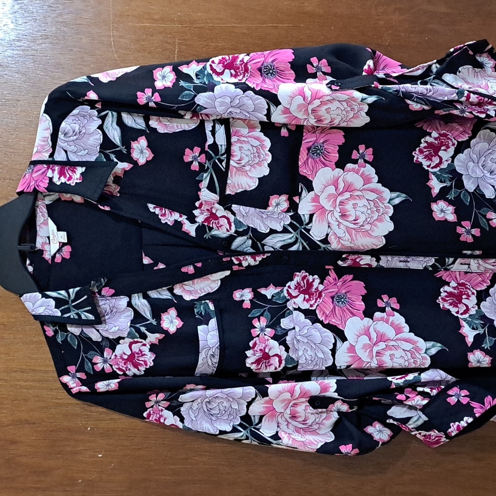 Women's Candies XL blouse black with pink floral design only worn a few times